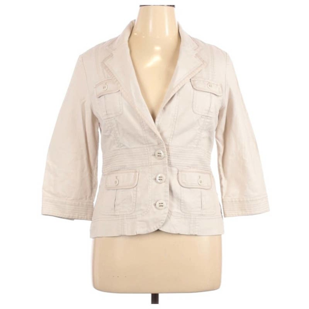 WHBM Khaki Canvas Jacket Blazer with Satin Bow